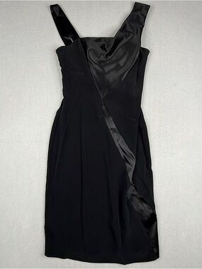 Vintage Dina Bar-El Black Satin Draped Cocktail Dress USA 90s Small